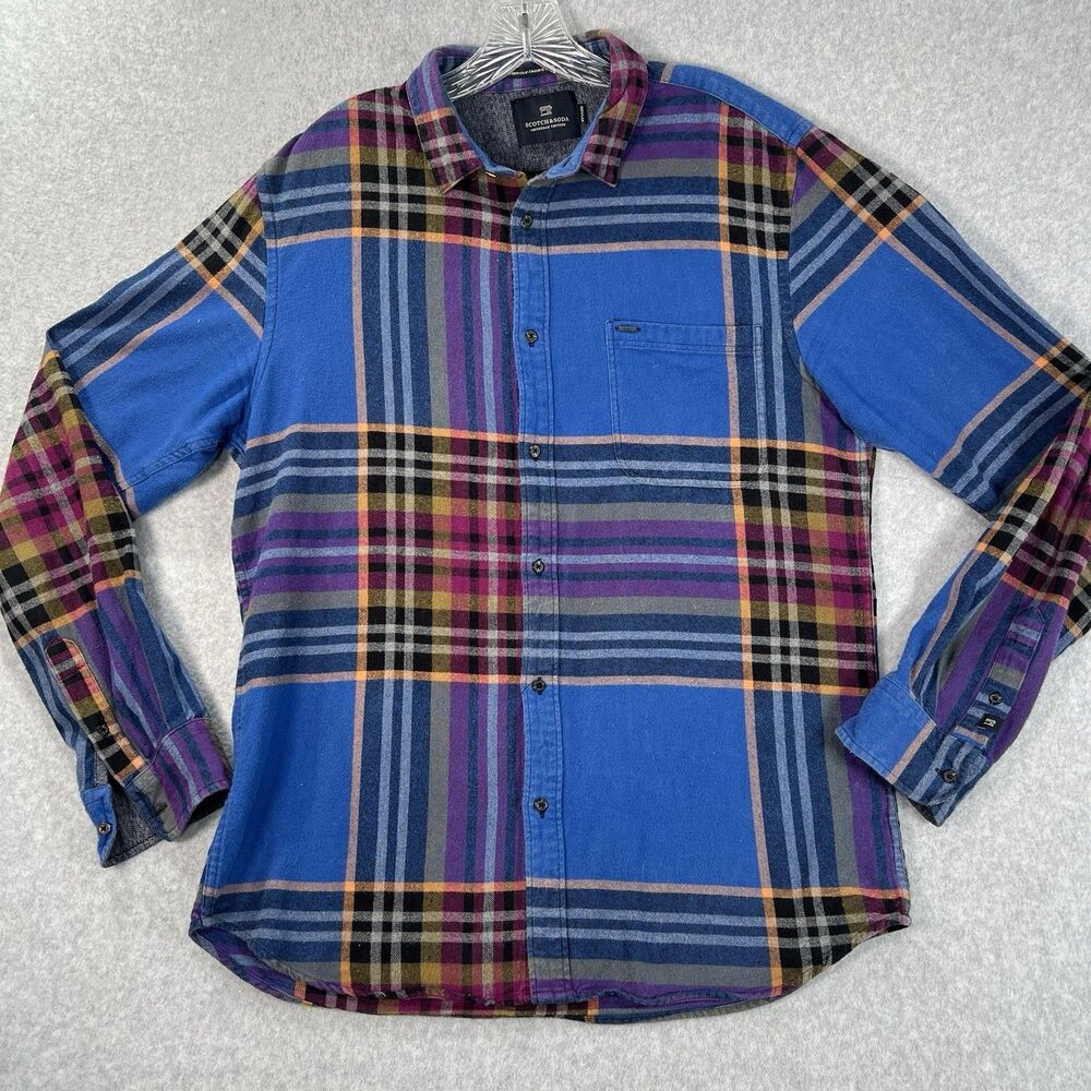 Scotch and Soda flannel shirt Mens XL Long sleeve button down blue purple